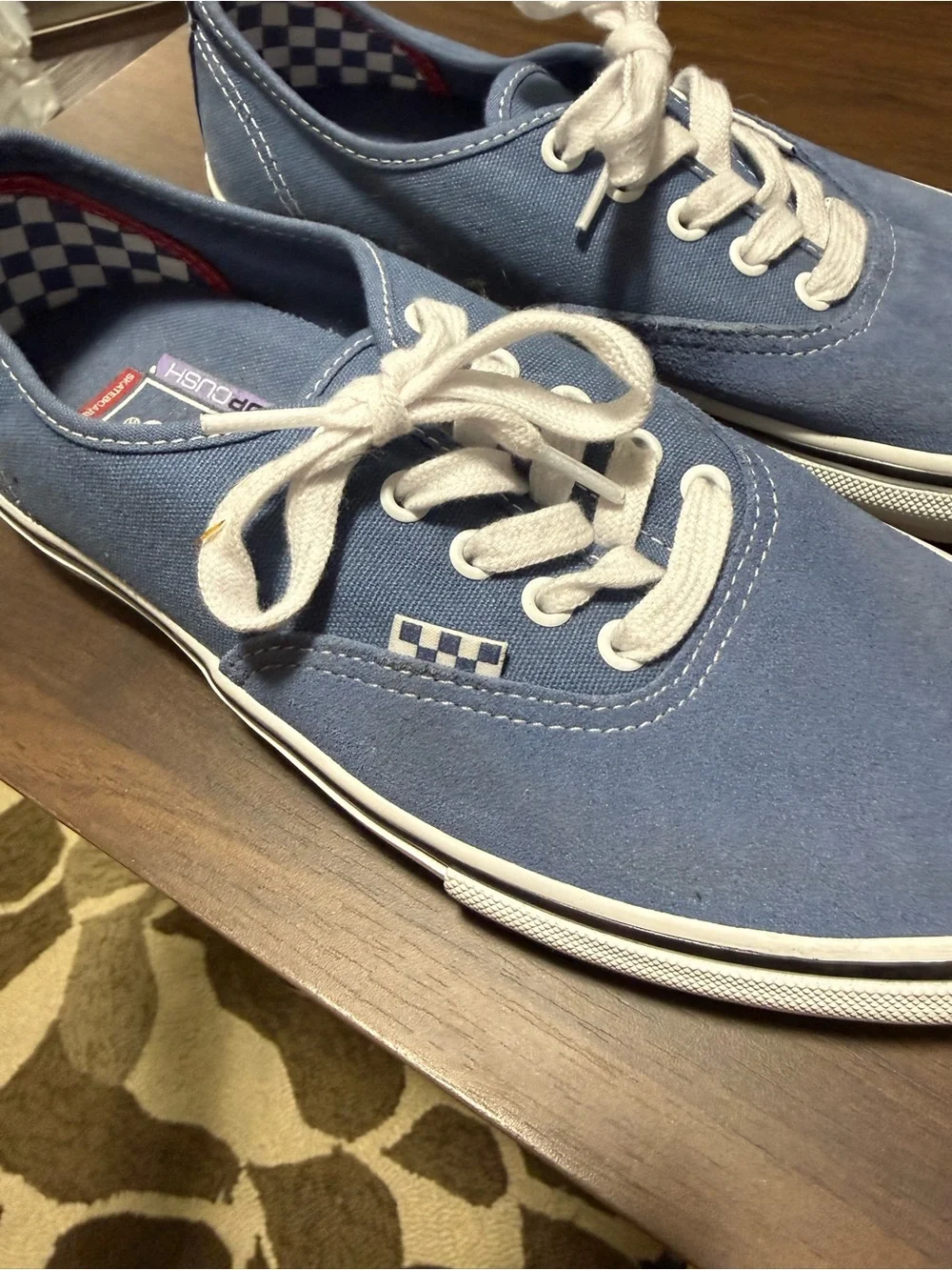 Vans Blue Canvas Low-Top Sneakers with White Laces. Never worn outside brand new